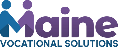 Maine Vocational Solutions logos, with the "M" in Maine made to look like two people shaking hands.