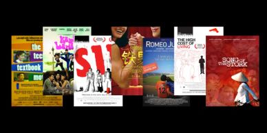 A collage of diverse movie posters from different genres and cultures.