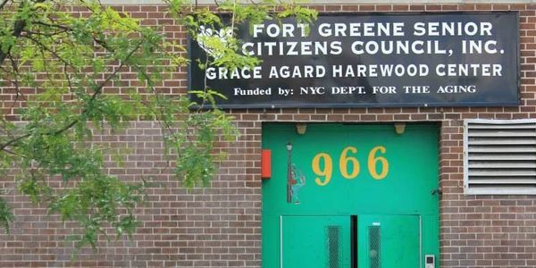 Exterior of the Grace Agard Harewood Senior Center in Bed-Study, Brooklyn, New York.