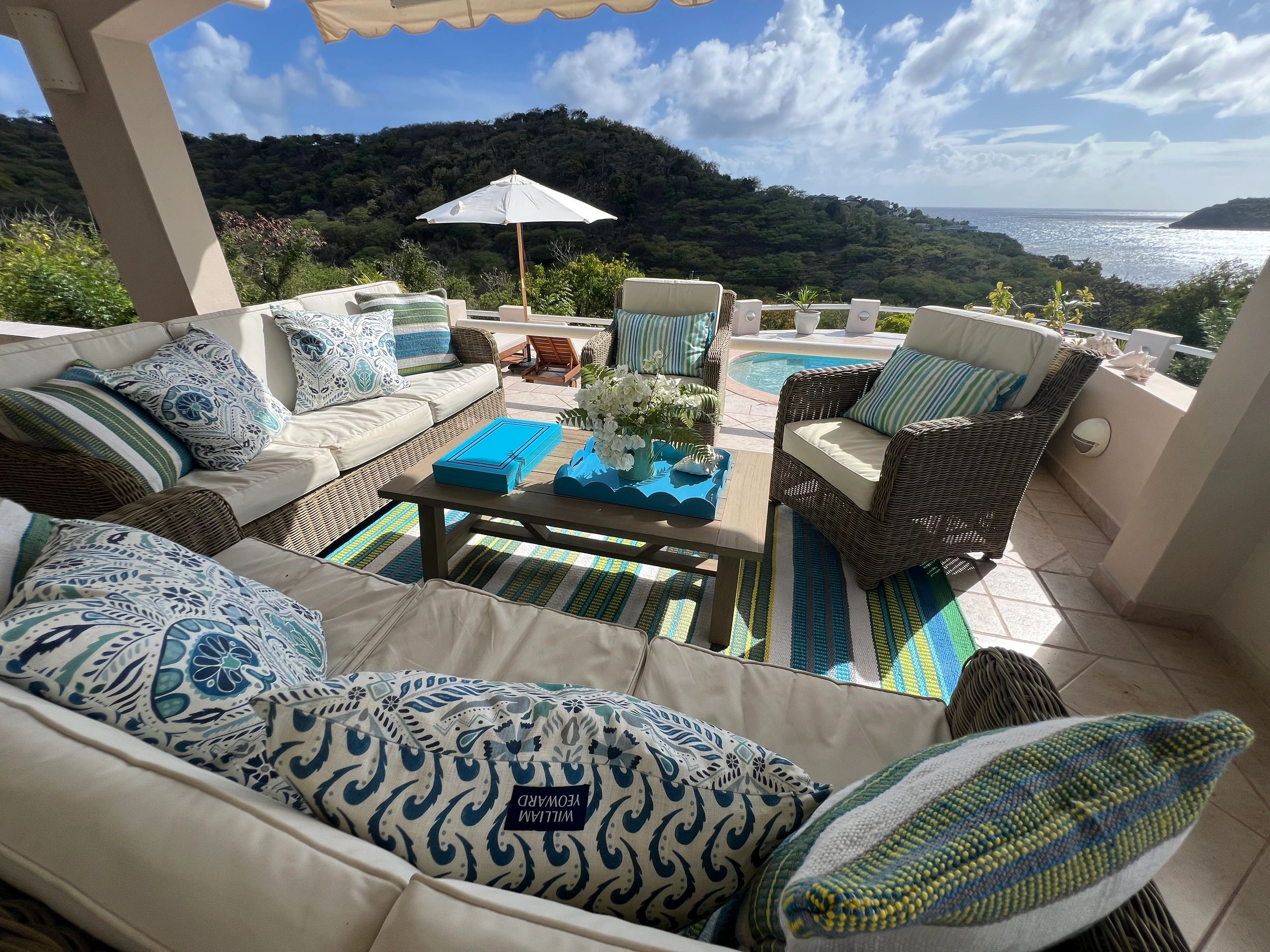 Views towards Montserrat from the private pool and covered seating area