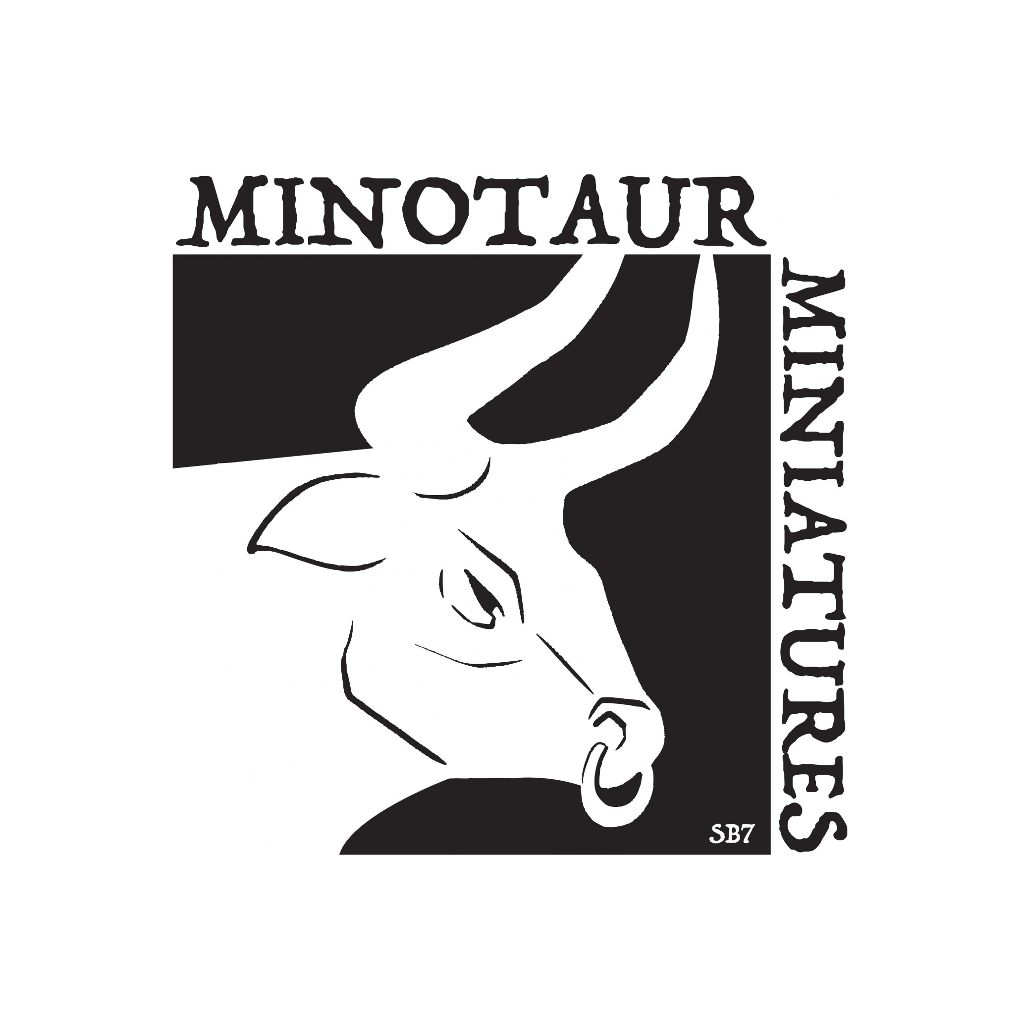 Illustration of a minotaur with bold text