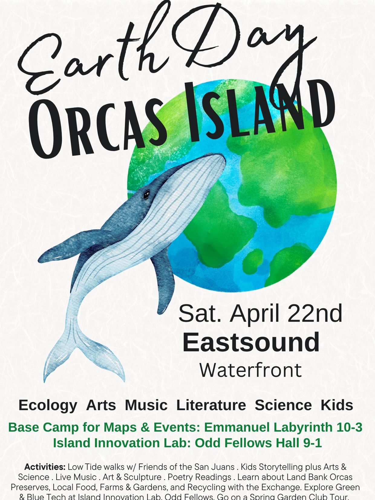 Earth Day event at Orcas Island Eastsound Waterfront on April 22nd.