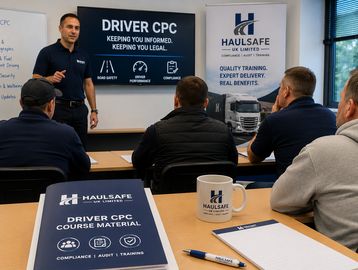 Instructor teaching Driver CPC course to attentive students at Haulsafe UK Limited.
