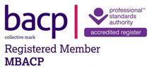 Logo of BACP Registered Member with MBACP accreditation.