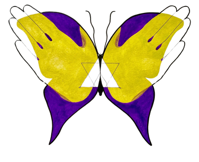 A logo with two hands in yellow color.