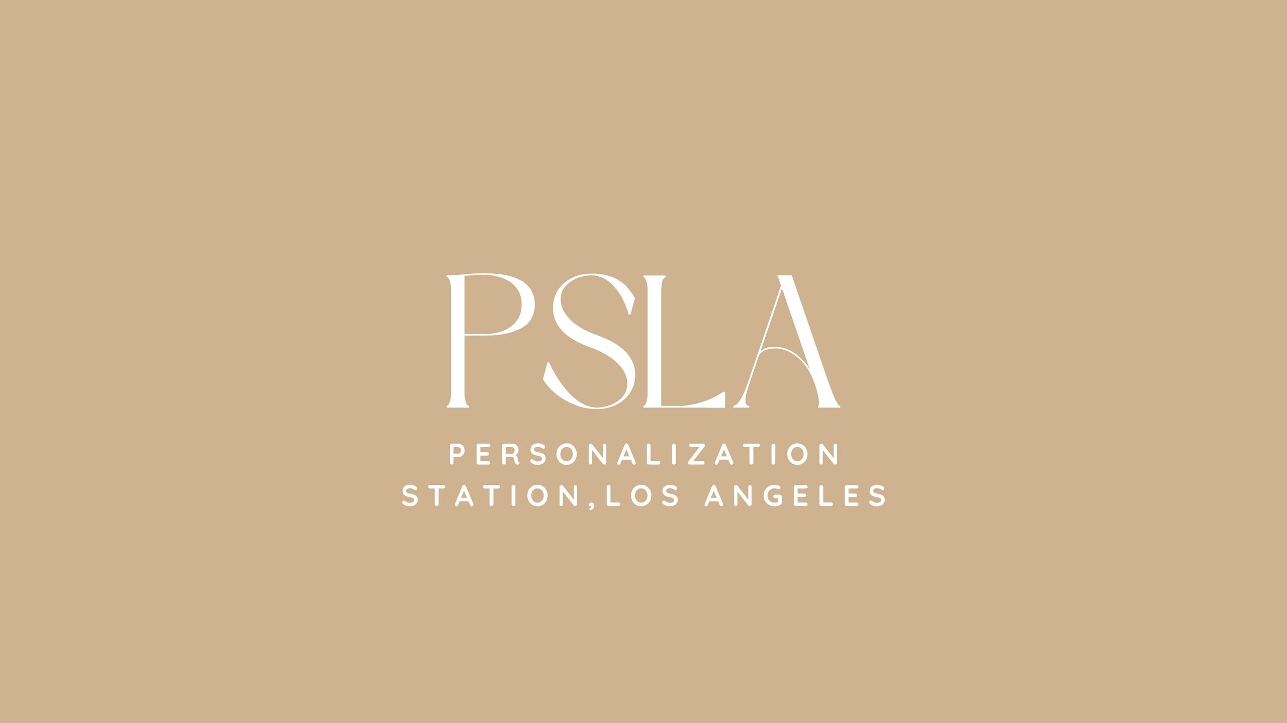 PSLA- Personalization Station, Los Angeles Logo. Specializes in customizing items for events