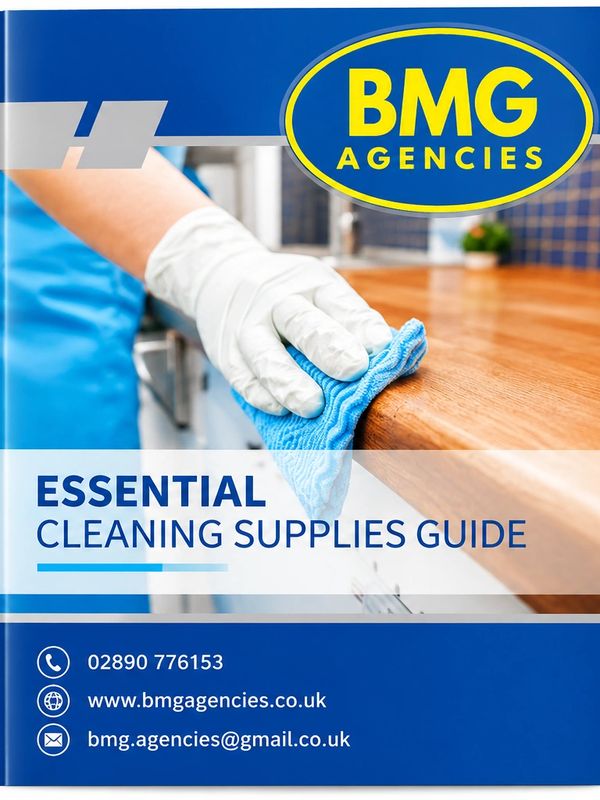 Cover of an essential cleaning supplies guide by BMG Agencies.