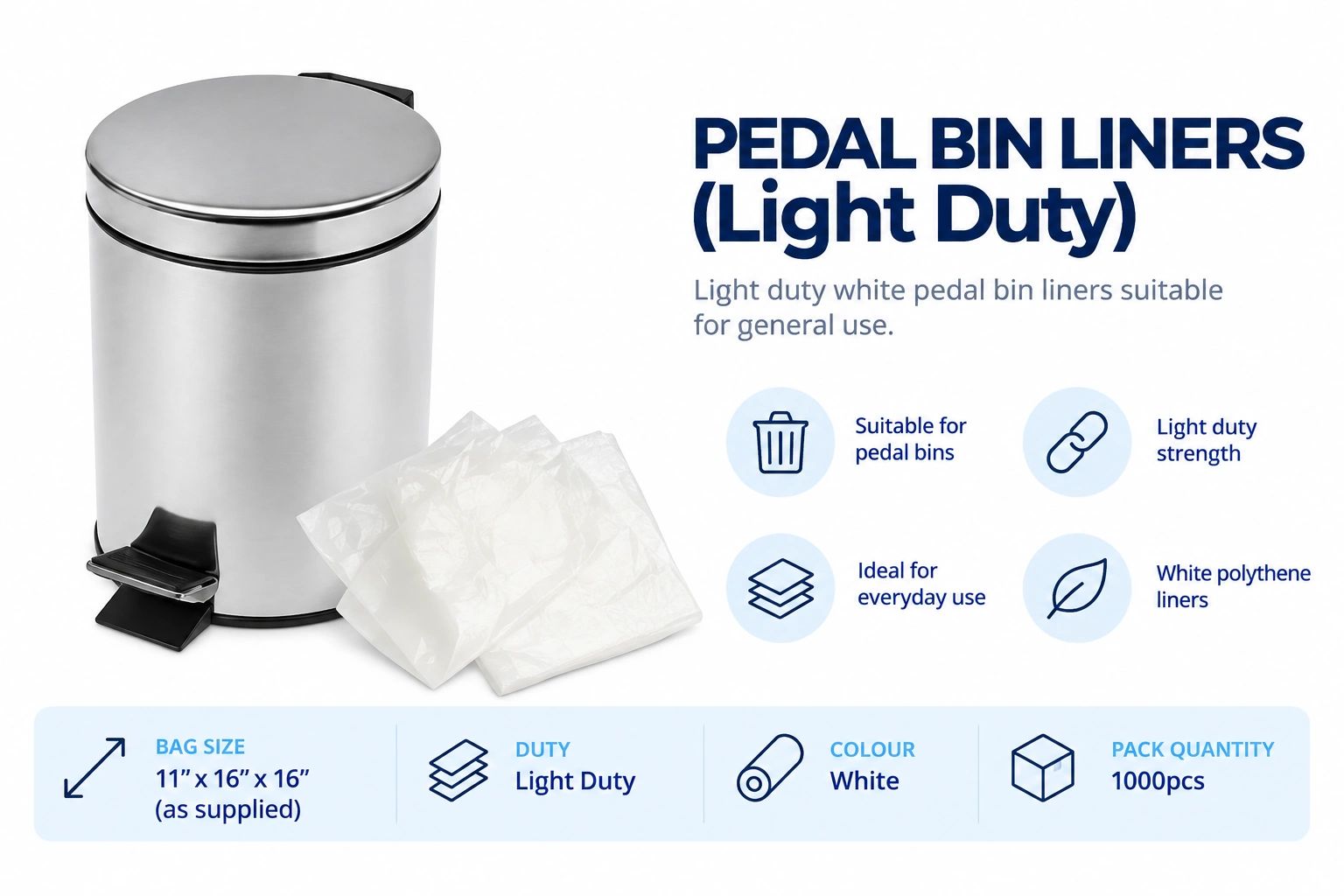 Light duty white pedal bin liners for general use.