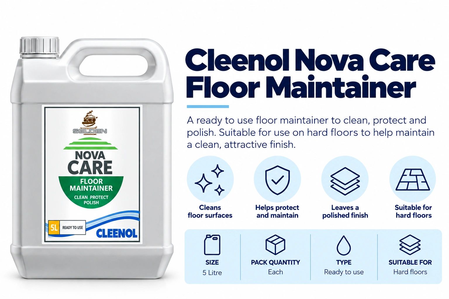 Cleenol Nova Care Floor Maintainer 5L for cleaning and protecting hard floors.