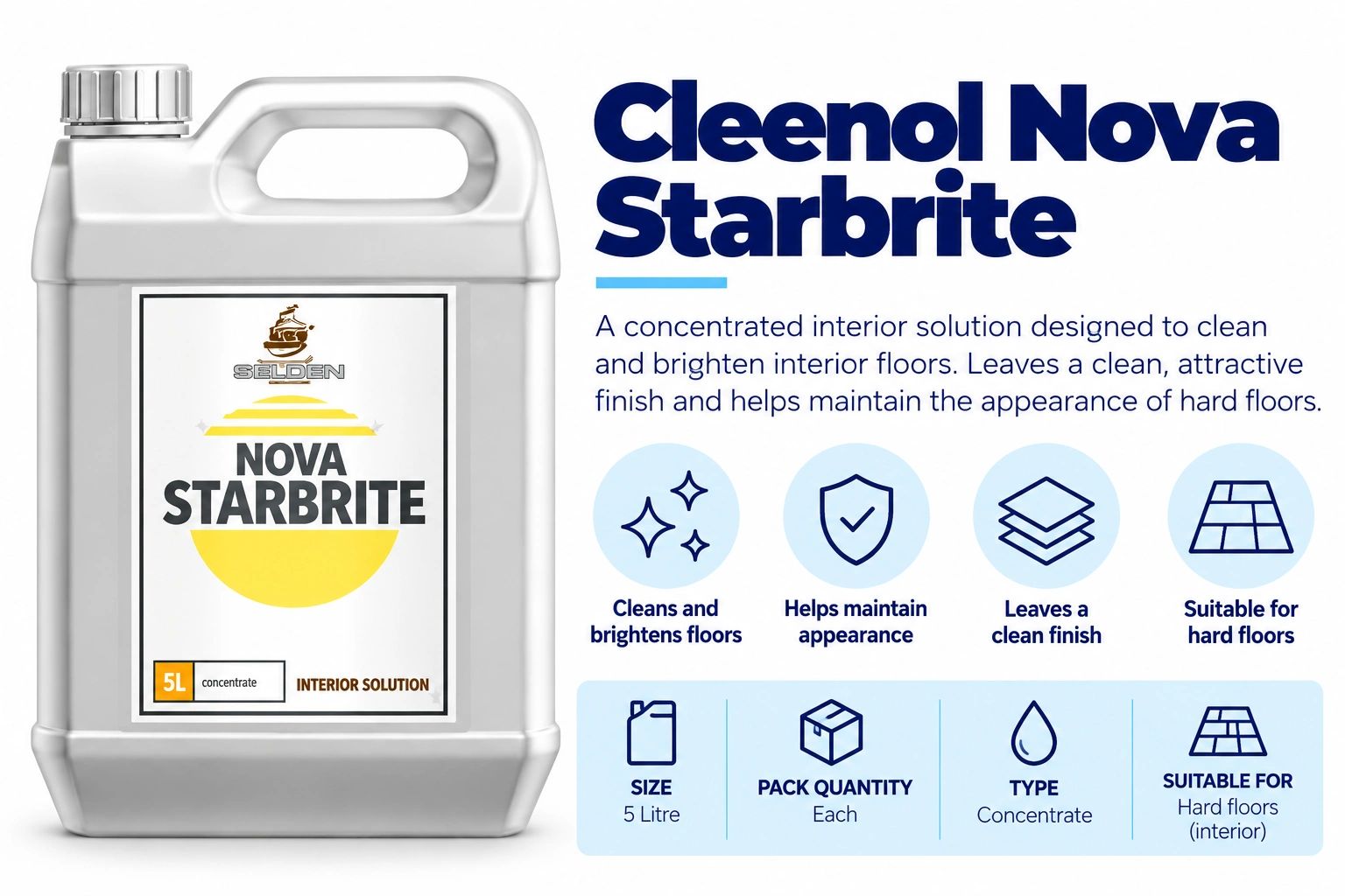 Cleenol Nova Starbrite floor cleaner concentrate in a 5L container.