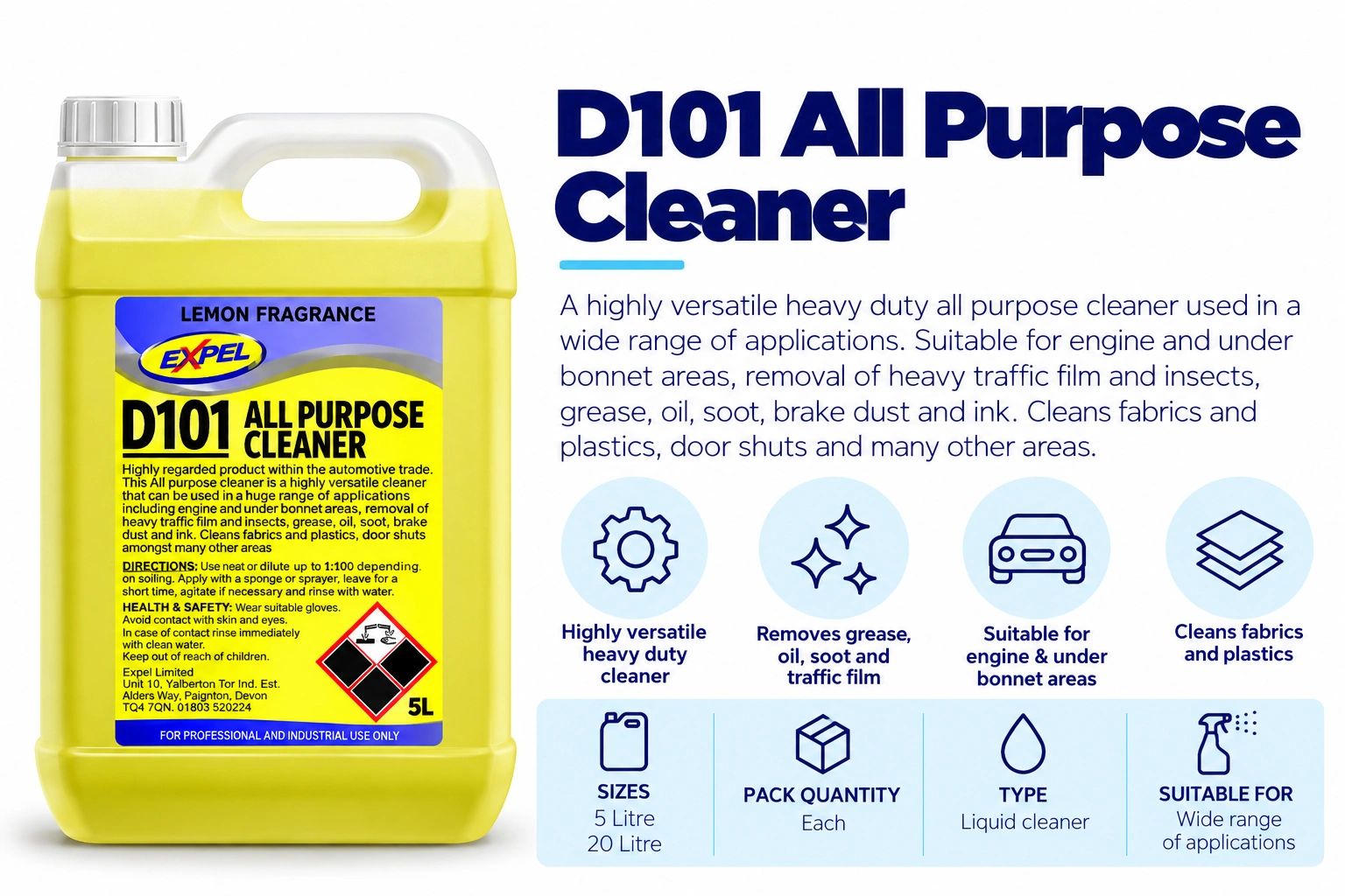 D101 All Purpose Cleaner, heavy duty, versatile, lemon fragrance.