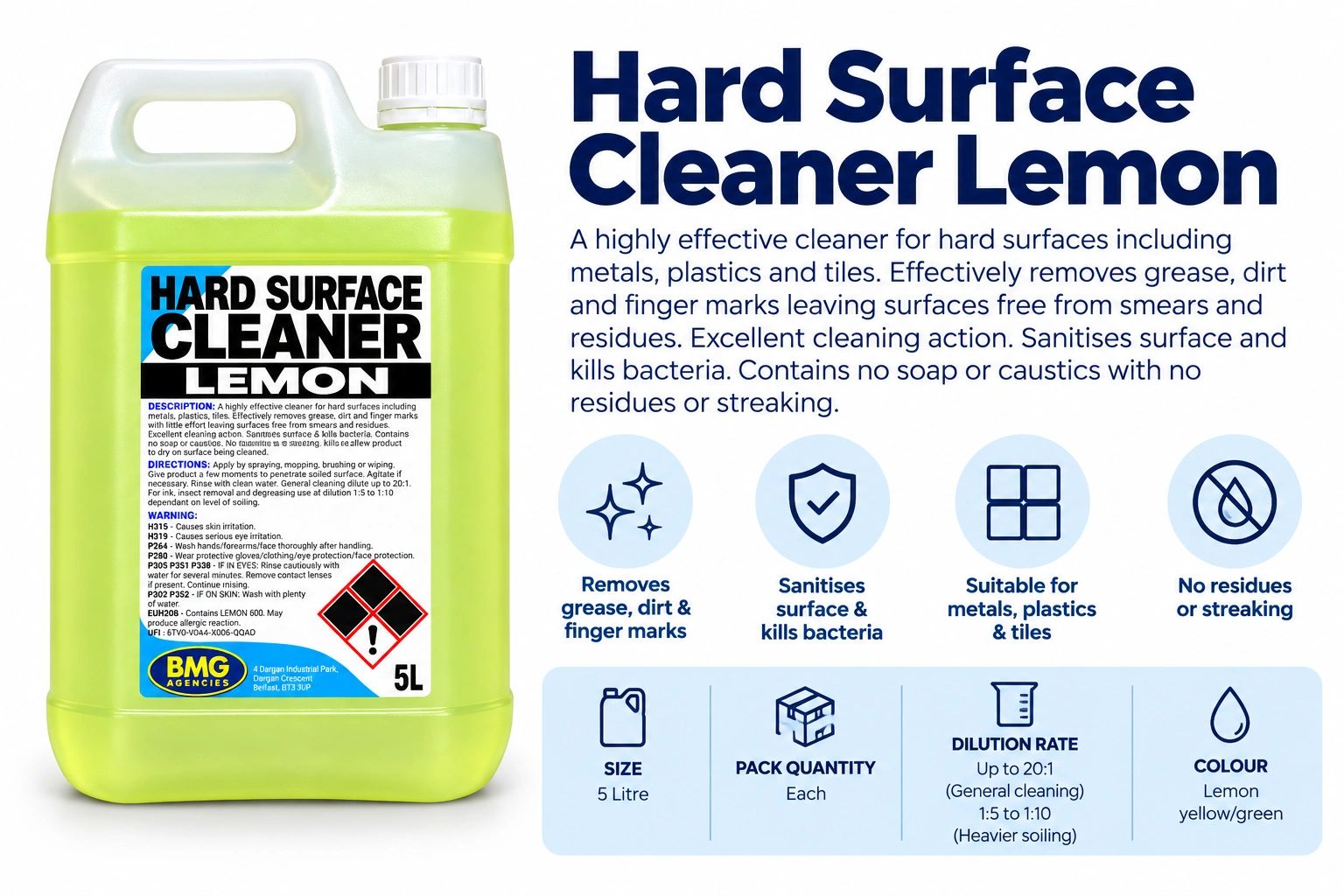 Lemon-scented hard surface cleaner that removes grease and kills bacteria.