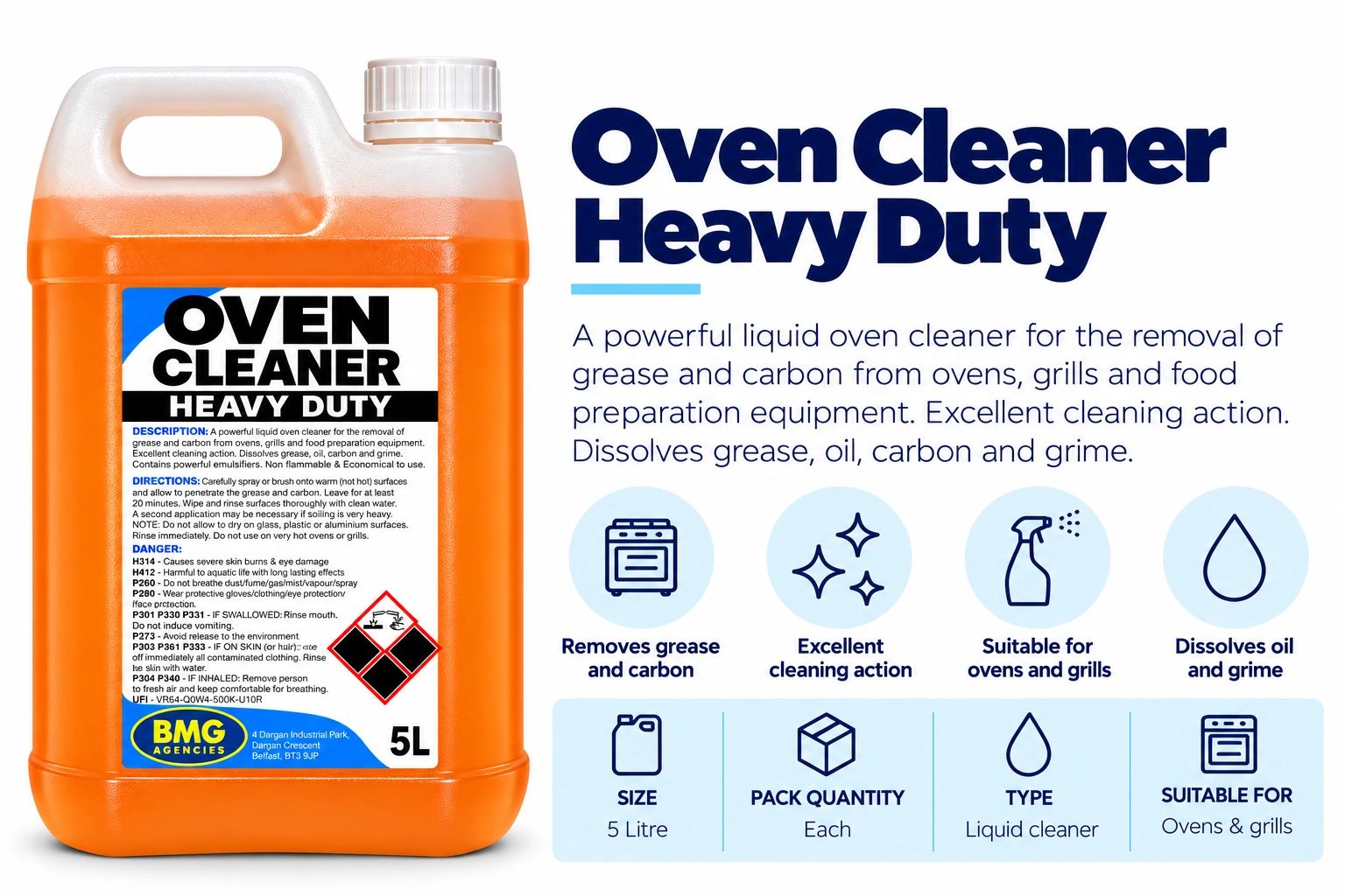 Heavy duty oven cleaner removes grease and grime.