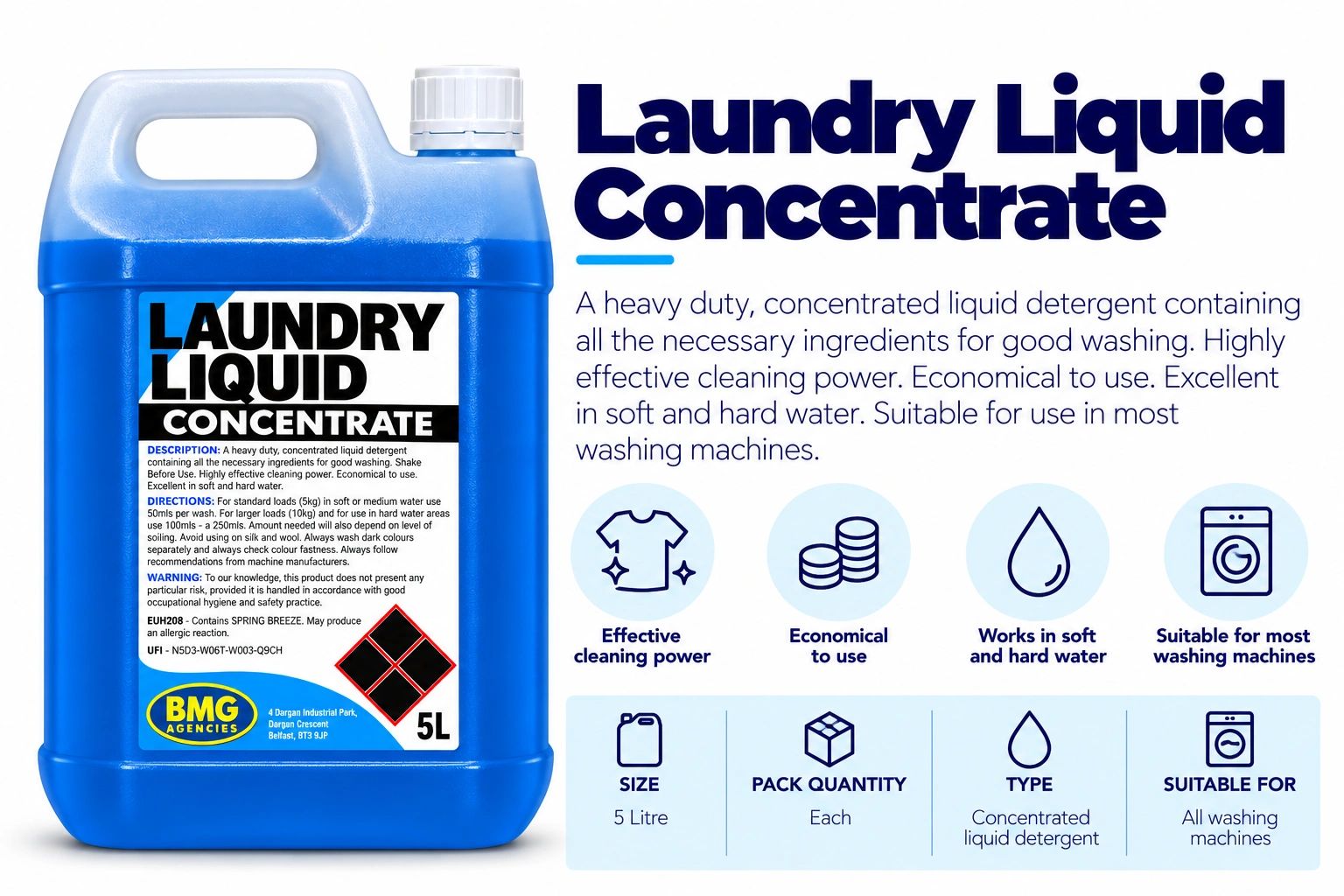 Blue container of concentrated laundry liquid detergent.