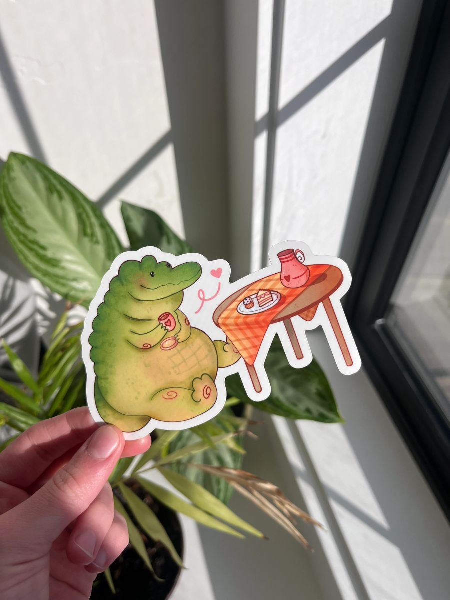 Big Alligator Tea Party - Glossy Vinyl Sticker