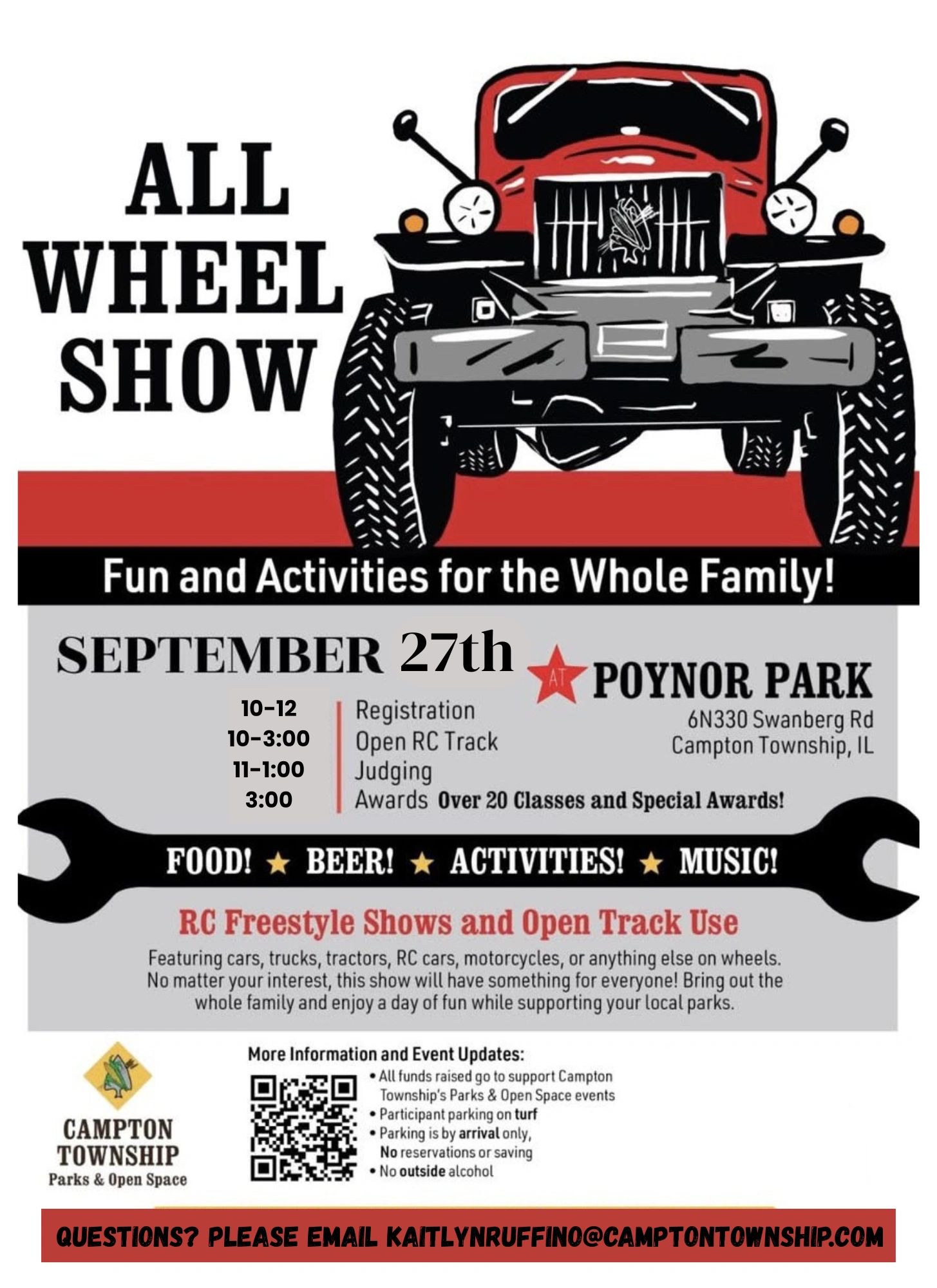 Flyer for All Wheel Show at Poynor Park with family fun and activities.