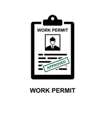 Illustration of an approved work permit on a clipboard.
