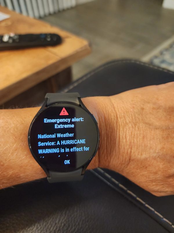 Hurricane warning emergency alert Samsung watch Sun City Center FL