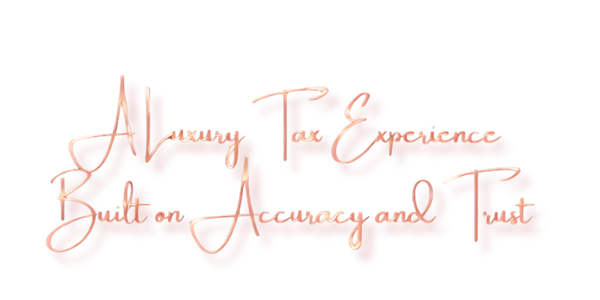 Elegant text with rose gold effect promoting luxury tax services.