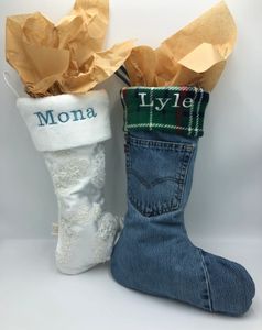 Custom Stockings made from a wedding dress and a pair of jeans
