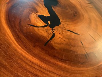 Close-up of polished wood grain with rich brown tones.