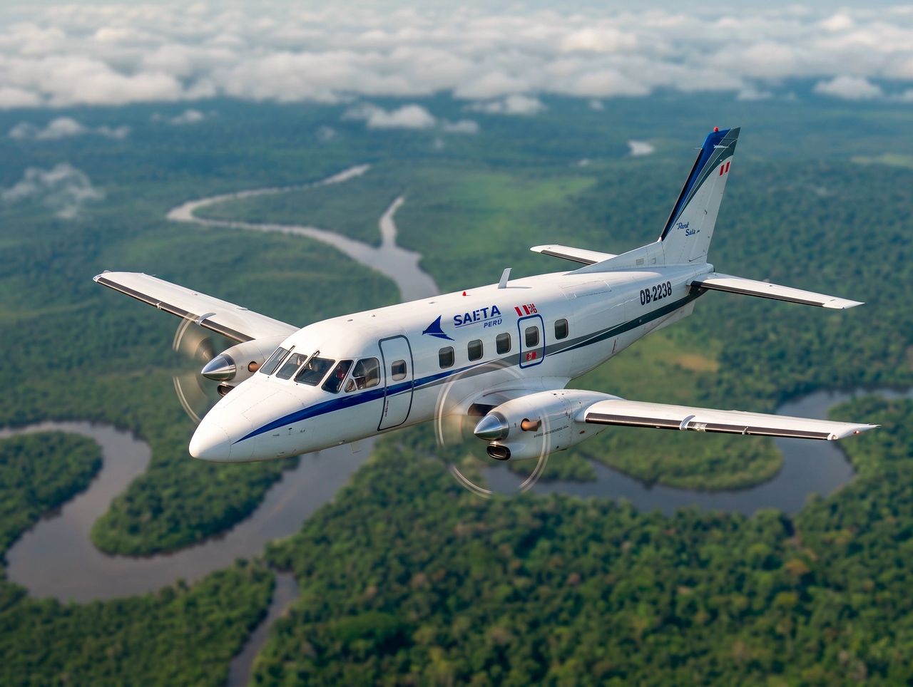 Avión en vuelo representando la ruta