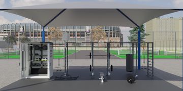 Outdoor facility design featuring BeaverFit shred shed and rig. 