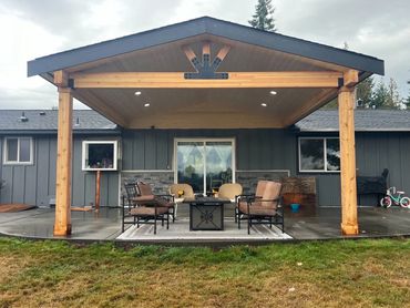 Patio cover with lighting and concrete patio