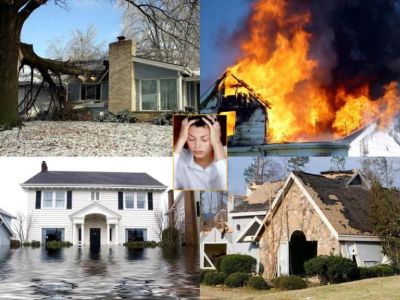 A collage showing natural disasters and their impact on homes.