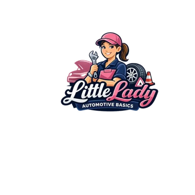 Logo showing a female mechanic with a wrench and automotive elements.