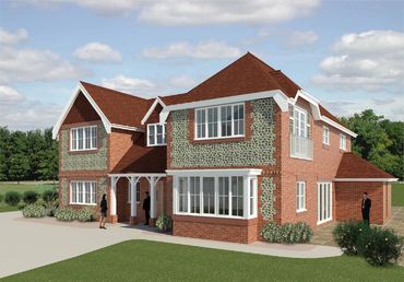 Computer generated image from 3D CAD model of new five bedroom house in Farnham, Surrey.