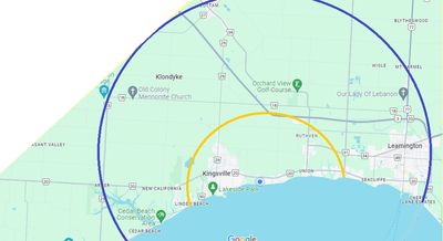 Area 1 - Within Yellow line
Area 2 - Within Blue line
