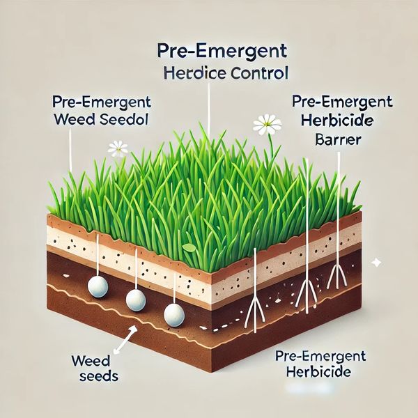 diagram explains pre-emergent weed control. Shows the barrier the pre-emergent develops. 