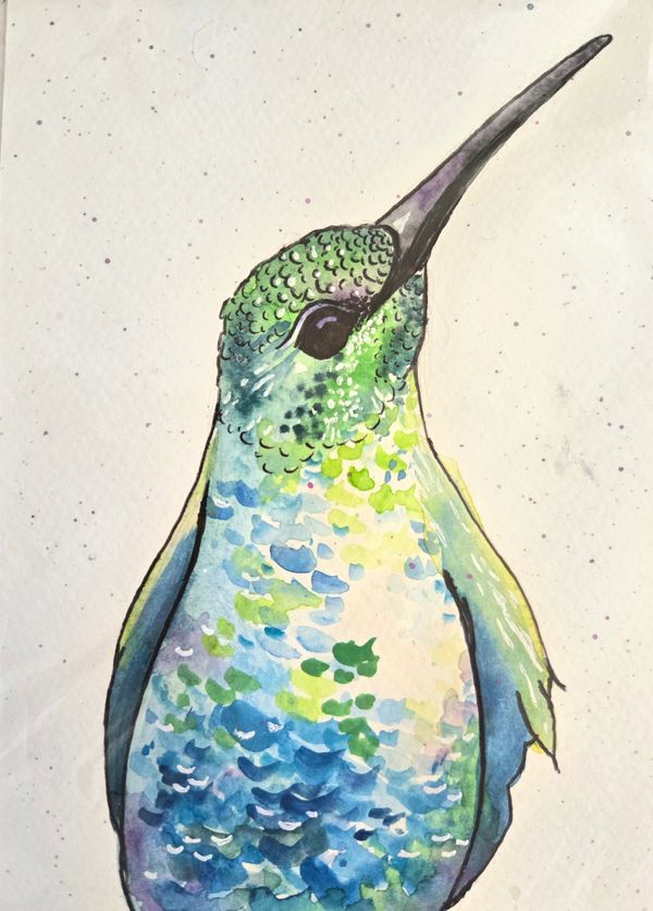 Watercolor painting of a hummingbird