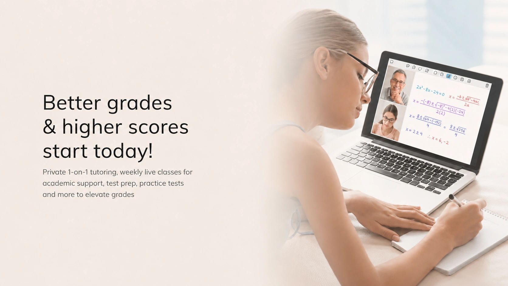 Student attending an online tutoring session for better grades.