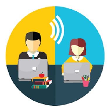 Two people communicating online via laptops.