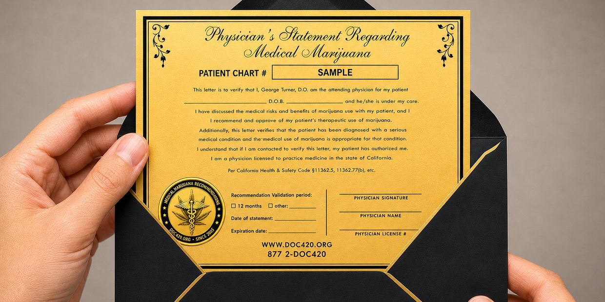 Medical marijuana physician's statement on yellow paper.