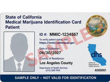 Sample California Medical Marijuana Identification Card for a patient.