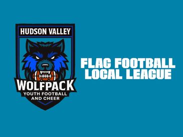 Hudson Valley Wolfpack flag football local league logo with fierce wolf and football.