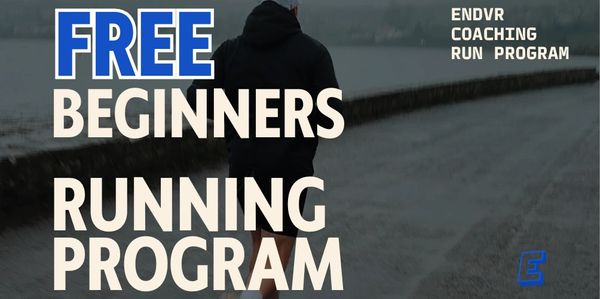 Free beginners running program advertisement with a person jogging near water.