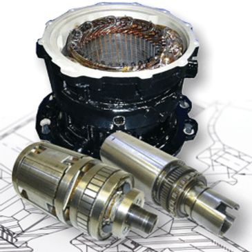 Electric motor components on technical drawings.