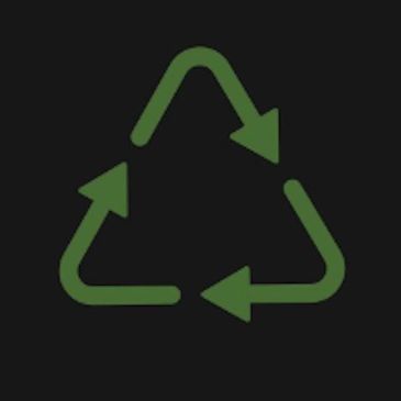Green recycling symbol on black background.
