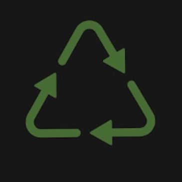 Green recycling symbol on black background.