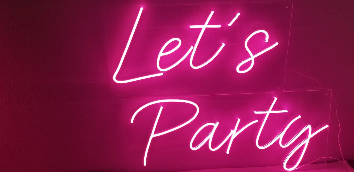 large neon sign, large Let's Party sign,large pink neon sign,28 by 42 inches