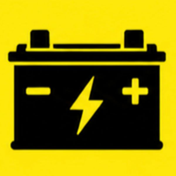 Icon of a black car battery on a yellow background.