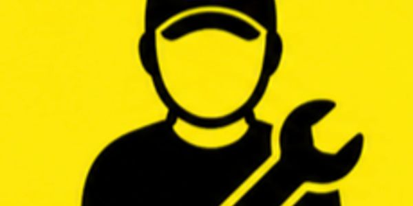 Icon of a mechanic holding a wrench on a yellow background.