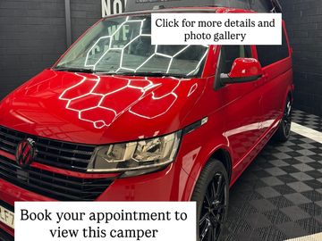 cherry red T6.1 campervan, brand new conversion, Leighton vans kit, campervan kitchen, west dubs