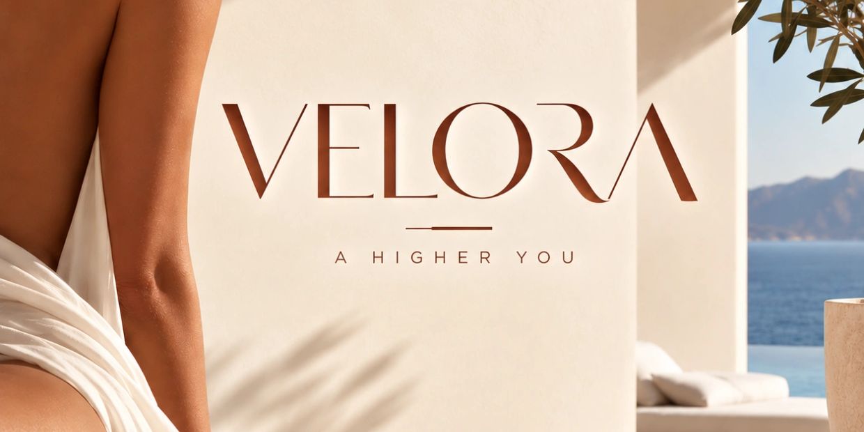 Luxury resort branding with ocean view and a woman's arm.