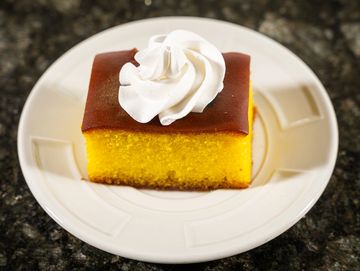 Soft sponge cake soaked in sweet syrup.