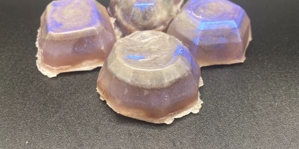 Handcrafted soaps: raw minerals, copper, colloidal silver mixed in glycerin base soap.
